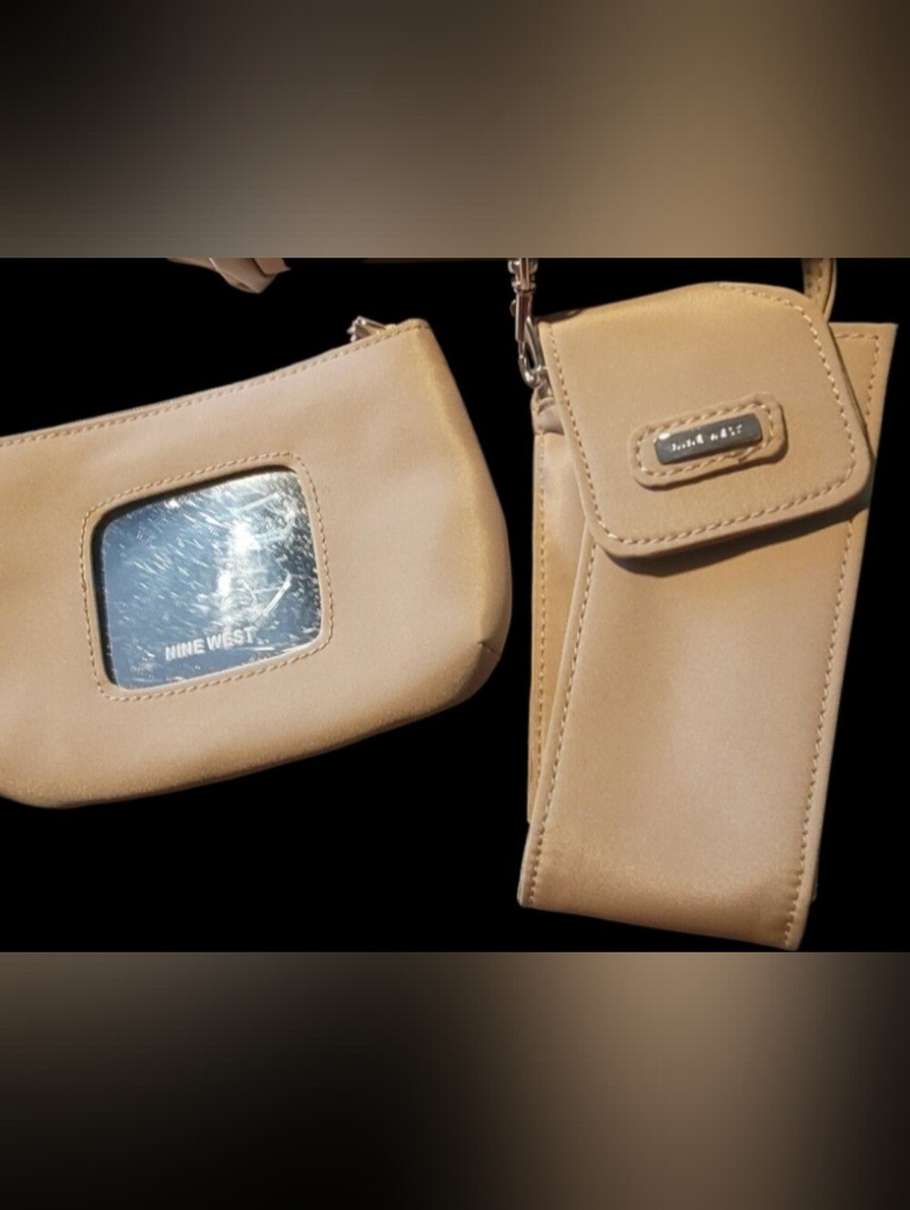 Nine West Vintage Canvas Tan Handbag Tote with Dark Brown Trim - Picture 3 of 4